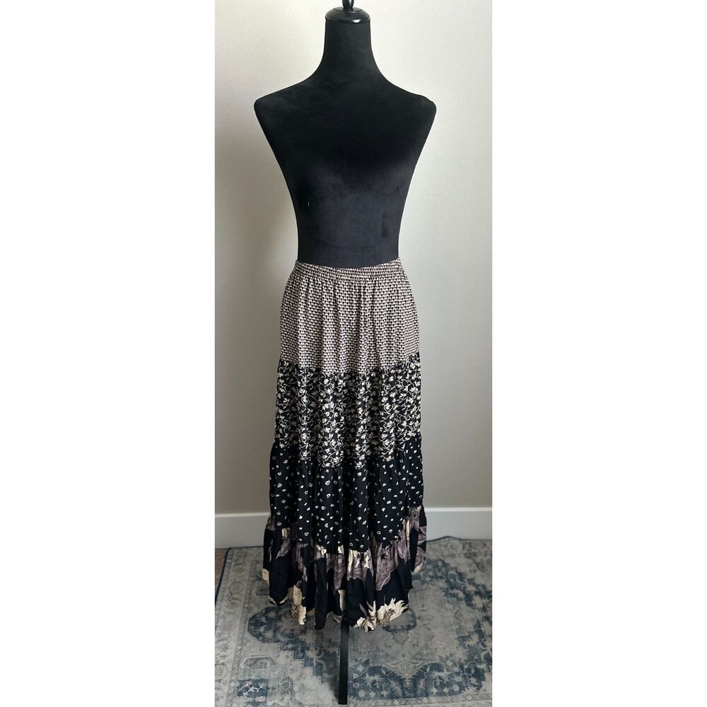 VINTAGE Karen Kane Women's Tiered Floral Polka Dot Pleated Maxi Skirt Size M/L